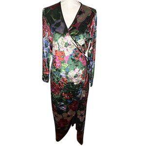 Zara Accessories Velvet Floral Wrap Kimono Dress Long Sleeve Size M Boho Romance